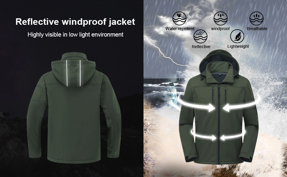 Men Softshell Military style Winter Sport Waterproof Windproof Fashion Outdoor Jacket with Removable Hood