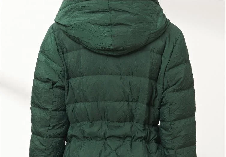 2023 New Korean Version Loose Long Hooded 3D Embossed Down Beige Coat Women Winter Jacket