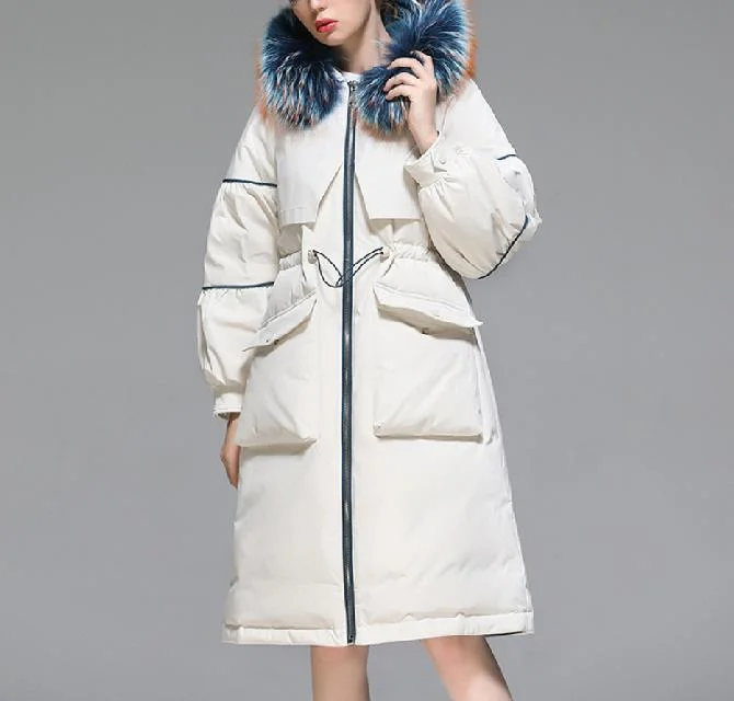 White 2023 Ladies Winter Hoodie Down Jacket Coats Long Women&prime;s Down Jackets