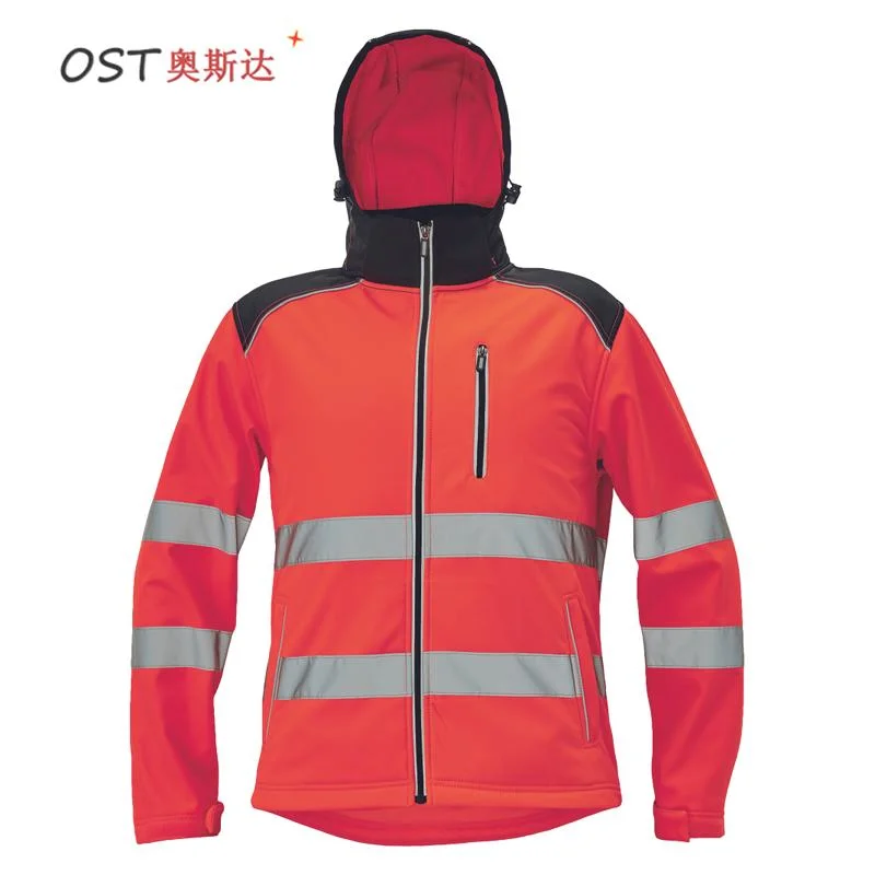 High Quanlity Factory Price En20471 Fluo-Red Softshell Jacket Waterproof Windbreaker Outdoor Sportwear