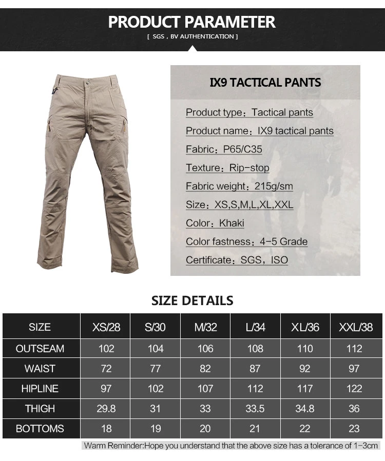 Men&prime;s IX7 IX9 Solid Tactical Combat Outdoors Trousers Cargo Cotton Pants Swat Pants