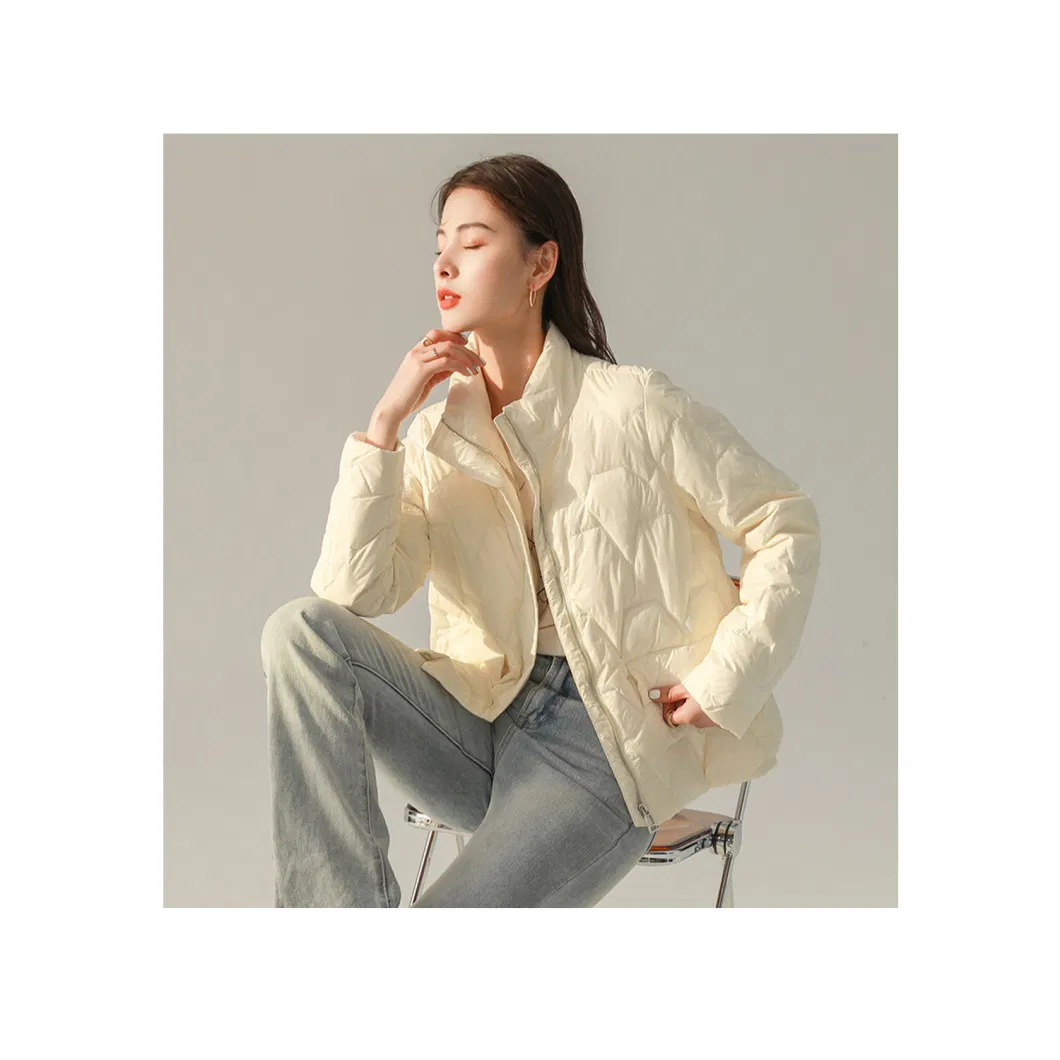 Literary Style Simple Style Women&prime; S Down Jacket Women&prime; S New Stand-up Collar Fashion Pure Color White Duck Down Warm Bread Wear Tide