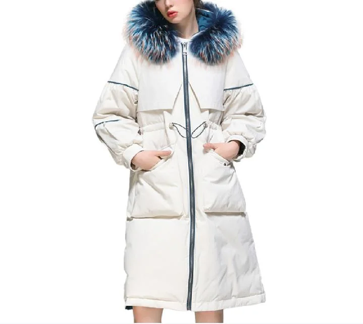White 2023 Ladies Winter Hoodie Down Jacket Coats Long Women&prime;s Down Jackets