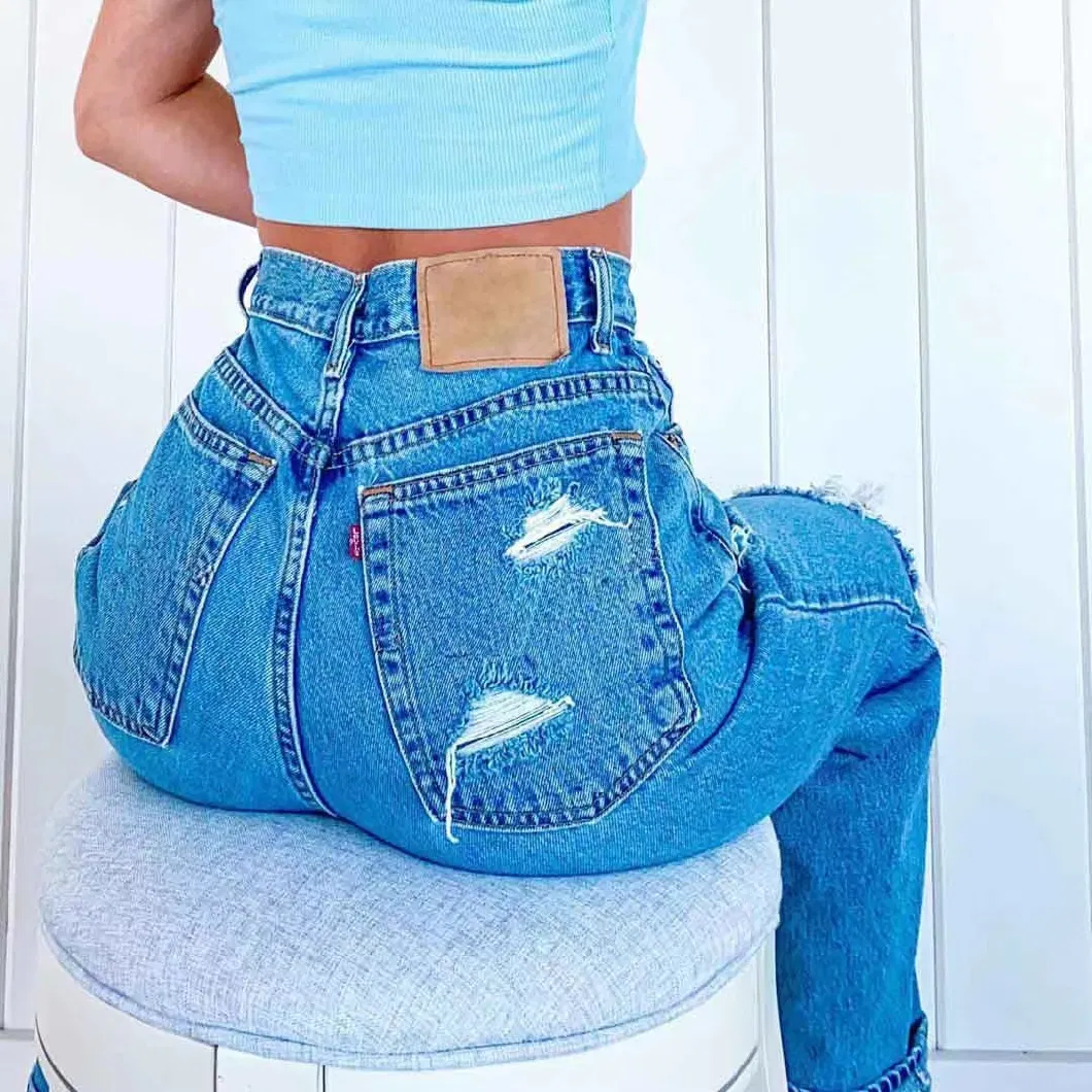Ladies Fashion Plus Size Washing Destress Slim Jean Pants