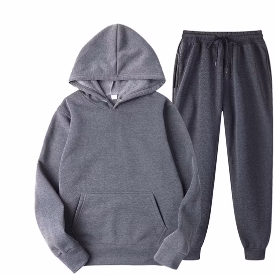 Custom Unisex Sport Hooded Solid Color Pullover Sweater Set Two Piece Hoodie and Sweatpants