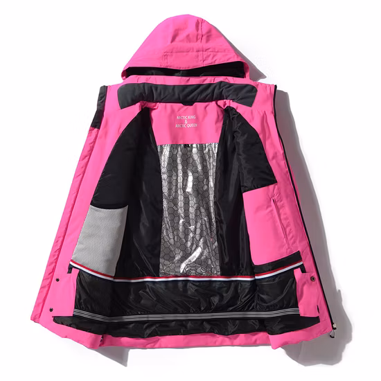 Women Windbreaker Outdoor Breathable Clothing 2 in 1 Winter Sport Waterproof Windproof Fashion Ski Jacket with Hoodie Red Fabric